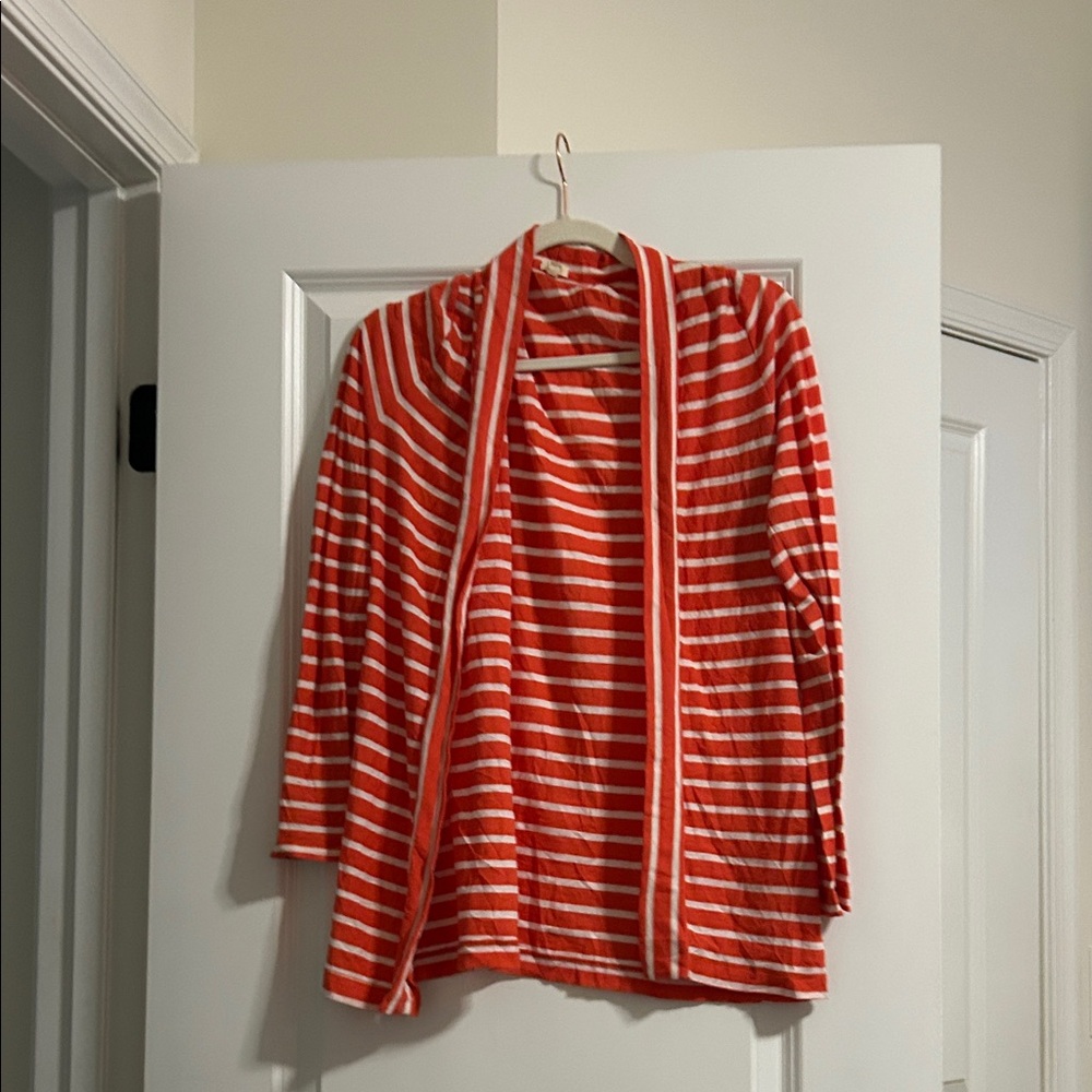J. Crew Red and White Striped Cardigan